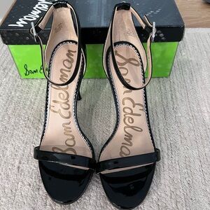 Sam Edelman Ariella Black Patent Ankle Strap Stiletto Heels - Size 7